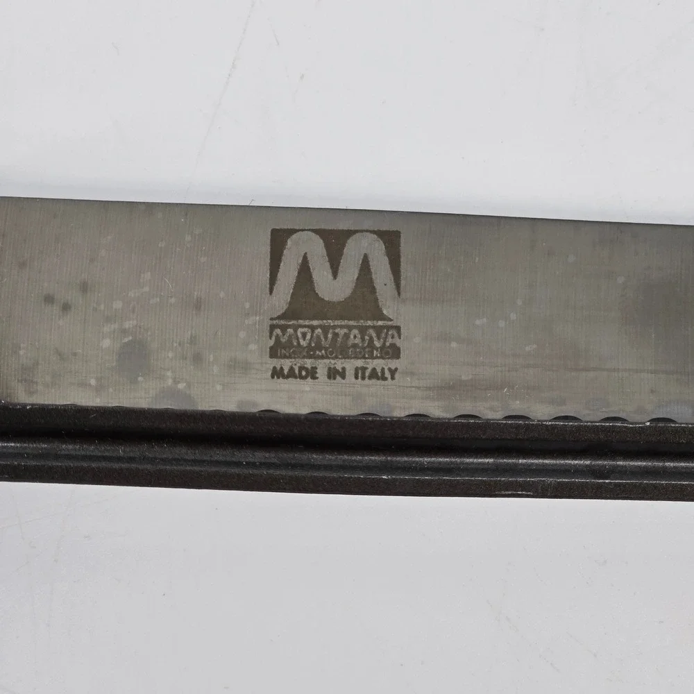 Montana Italy Adjustable Slicing Knife Serrated Bread Guide Wood Handle Vintage